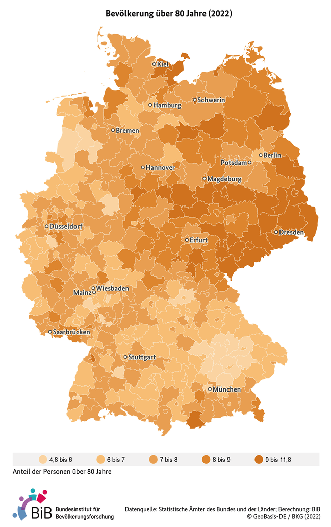 Karte zur Bev&#246;lkerung &#252;ber 80 Jahre in Deutschland (Kreisebene, 2022) (verweist auf: Bevölkerung über 80 Jahre in Deutschland (Kreisebene, 2022))